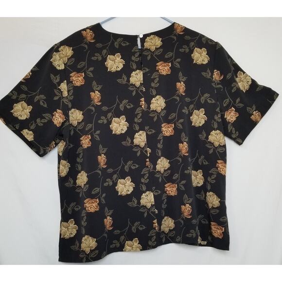 VTG-Notations Woman's Career Black w/Gold Flowers Tunic Short Sleeves Size 22W - Picture 4 of 7